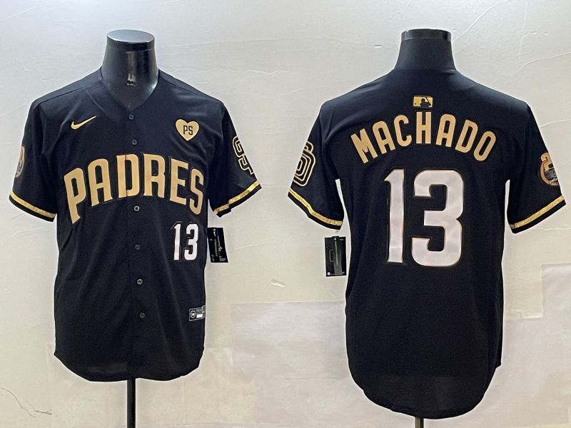 Men San Diego Padres #13 Machado Black Gold Fashion 2025 Nike MLB Jersey style 5